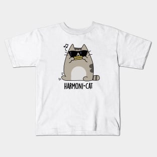 Harmoni-cat Cute Harmonica Cat Pun Kids T-Shirt